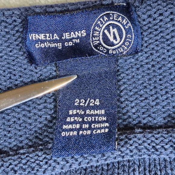 Vintage Venezia Jeans Sweater Women 22 24 Blue Paint Splatter Knit 90s Oversized - Picture 4 of 8